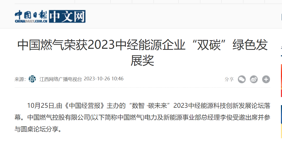 pp电子网站荣膺2023中经能源企业“双碳”绿色发展奖